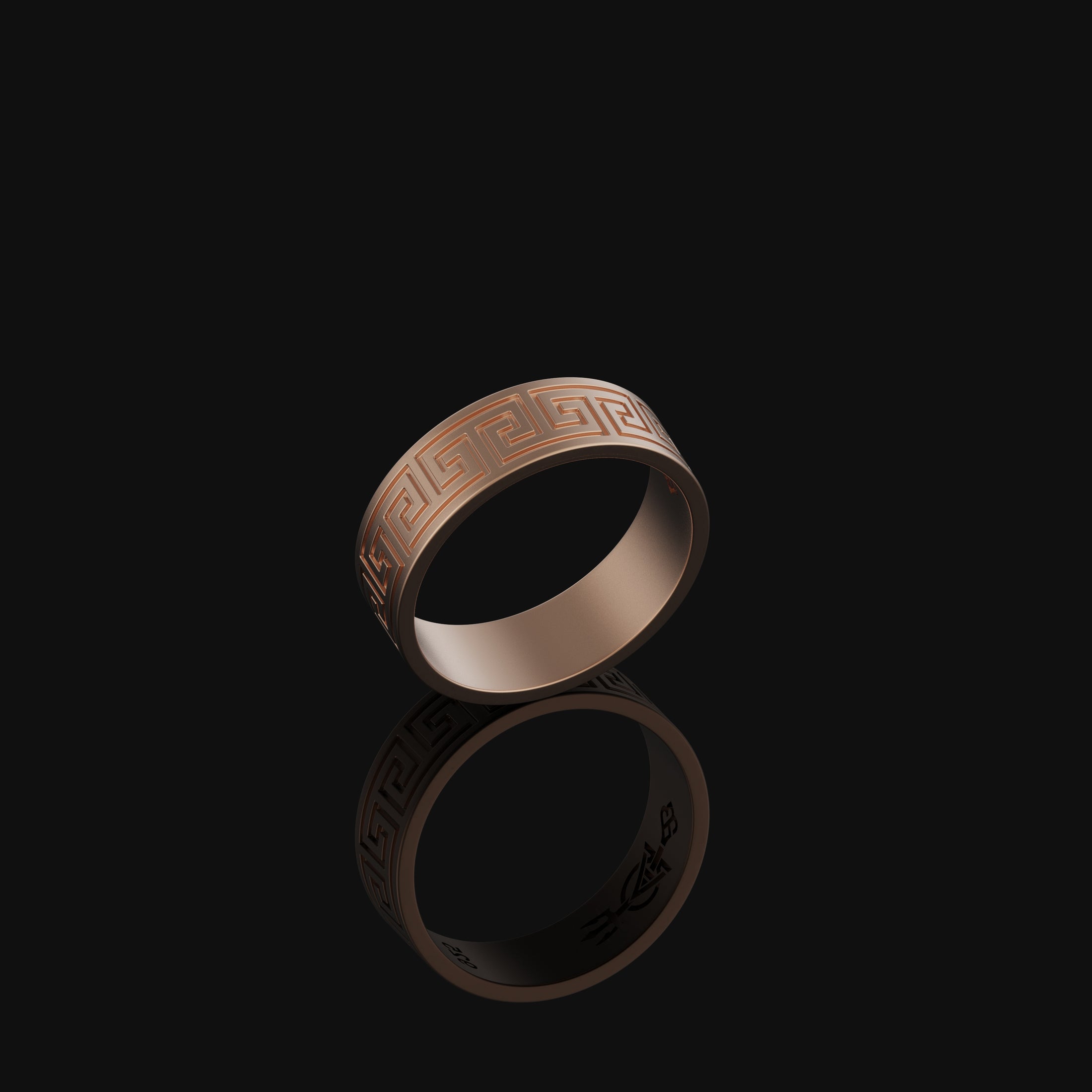 Greek Key Pattern Band - Engravable Rose Gold Finish