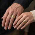 Load image into Gallery viewer,
Gold plated Targaryen dragon ring worn on the finger, premium lifestyle jewelry photo with the fantasy house sigil clearly visible on the hand.