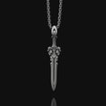 Load image into Gallery viewer, Oxidized Blade Necklace, Cool Gothic Sword Necklace, Sterling Silver Medieval Weapon Necklace For Boyfriend, Warrior Necklace