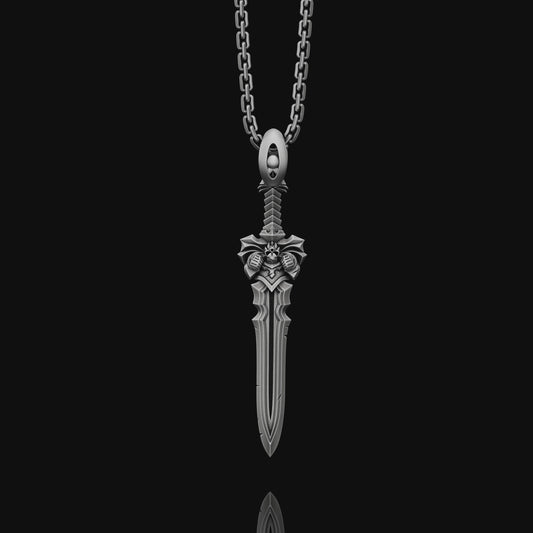 Oxidized Blade Necklace, Cool Gothic Sword Necklace, Sterling Silver Medieval Weapon Necklace For Boyfriend, Warrior Necklace