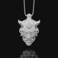 Load image into Gallery viewer, Biomechanical Oni Mask Pendant, Japanese, Sterling Silver Jewelry, Valentine Gift For Him, Men's Necklace, Cyber Samurai Accessory