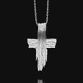 Bild in Galerie-Betrachter laden, Silver Wooden Textured Jesus Cross, Ascension Pendant, Sacred Heart Necklace, Religious Cross Jewelry, Christian Valentine Gift, Unisex