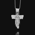 Bild in Galerie-Betrachter laden, Silver Wooden Textured Jesus Cross, Ascension Pendant, Sacred Heart Necklace, Religious Cross Jewelry, Christian Valentine Gift, Unisex