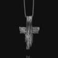 Bild in Galerie-Betrachter laden, Silver Wooden Textured Jesus Cross, Ascension Pendant, Sacred Heart Necklace, Religious Cross Jewelry, Christian Valentine Gift, Unisex