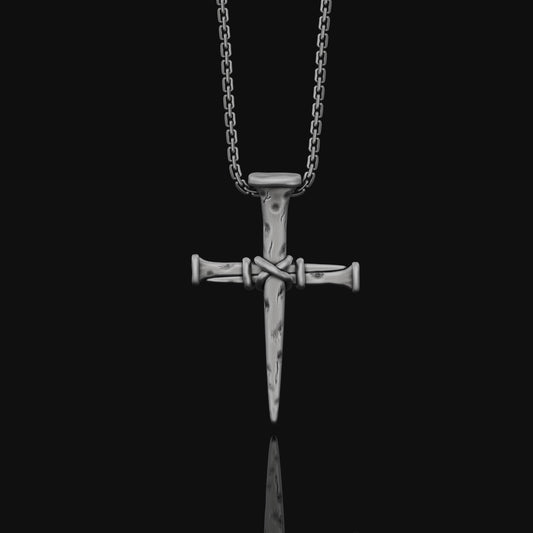 Silver Crucifixion Nail Cross Necklace, Cross Pendant, Nail Necklace, Crucifixion Cross, Stake, Religious Jewelry, Religious Accessory