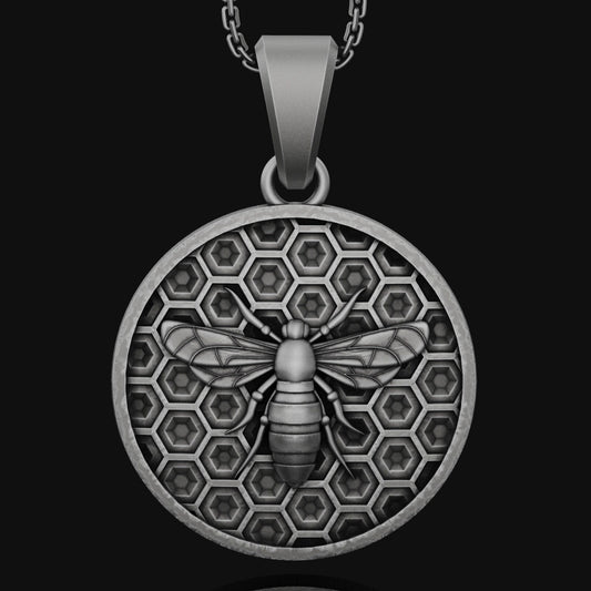 Silver Bee Necklace, Honeybee Charm Necklace, Insect Jewelry, Bumblebee, Birthday Gift, Honeycomb Pendant Gift For Her