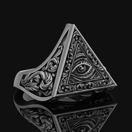 Illuminati Ring, All Seeing Eye, Masonic Ring, Evil Eye Ring, Eye Of Providence, Freemason, Masonic, Triangle, Masonic Jewelry, Gift For Him