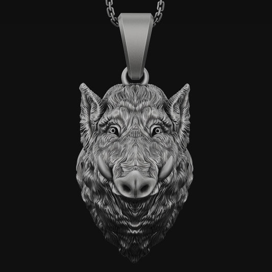 Nature-Inspired 3D Wild Boar Head Necklace - Intricate Animal Pendant, Unique Crafted Charm, Bold Statement Jewelry
