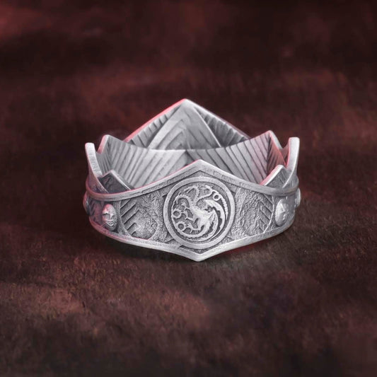 Targaryen Crown Ring, Dragon House Band, Fantasy Theme Ring, House of the Dragon Jewelry, Dragon Scale Ring