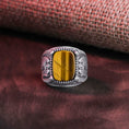 Bild in Galerie-Betrachter laden, Archangel Ring, St Michael Ring, Christian Jewelry, Spiritual Gift, Cushion Gemstone, Onyx Ring, Tiger Eye Ring, Guardian Angel Ring