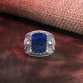 Bild in Galerie-Betrachter laden, St Francis Ring, Christian Gift, Religious Gift, Cushion Gemstone, Lapis Lazuli Ring, Tiger's Eye Ring, Saint Francis Jewelry