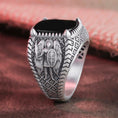 Bild in Galerie-Betrachter laden, Archangel Ring, St Michael Ring, Christian Jewelry, Spiritual Gift, Cushion Gemstone, Onyx Ring, Tiger Eye Ring, Guardian Angel Ring