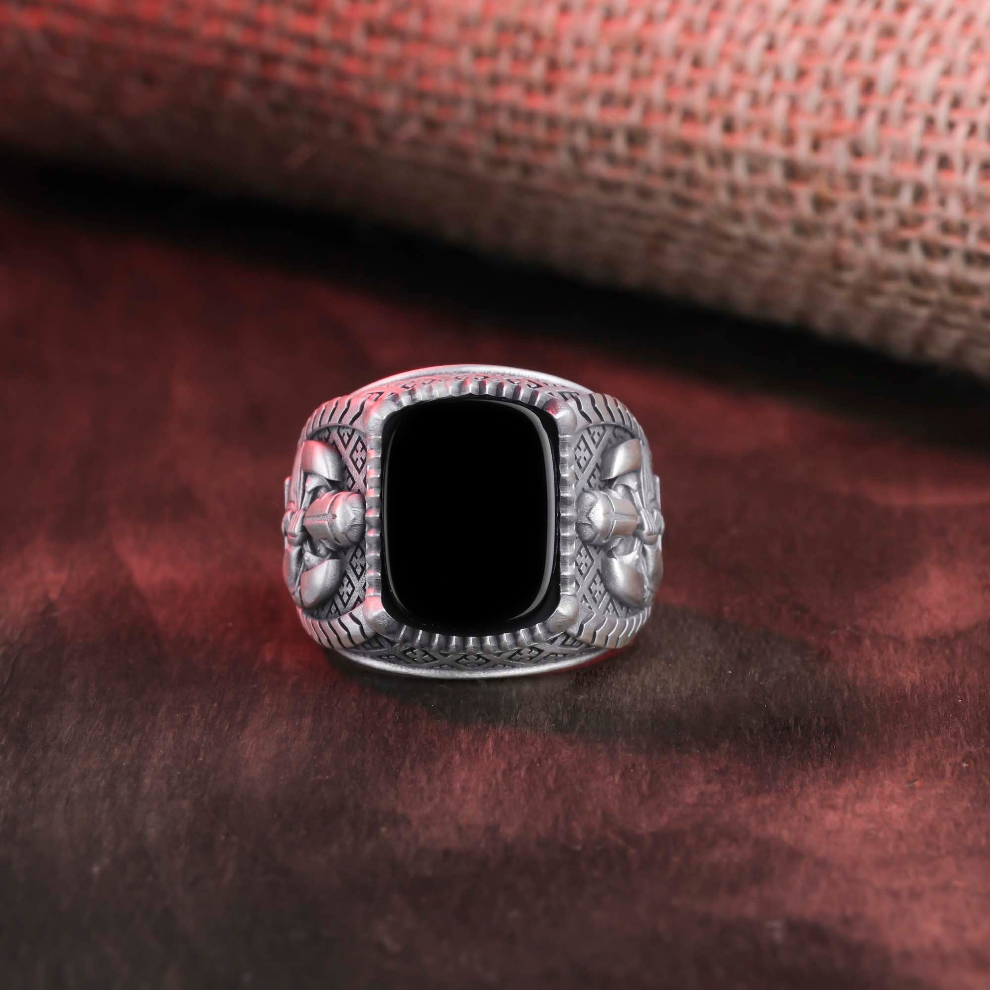 Templar Knight Ring, Gemstone Ring, Cushion Gemstone, Men's Religious, Christian Gift, Knight Jewelry, Crusader Ring, Faith Symbol