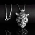 Load image into Gallery viewer, Biomechanical Oni Mask Pendant, Japanese, Sterling Silver Jewelry, Valentine Gift For Him, Men's Necklace, Cyber Samurai Accessory
