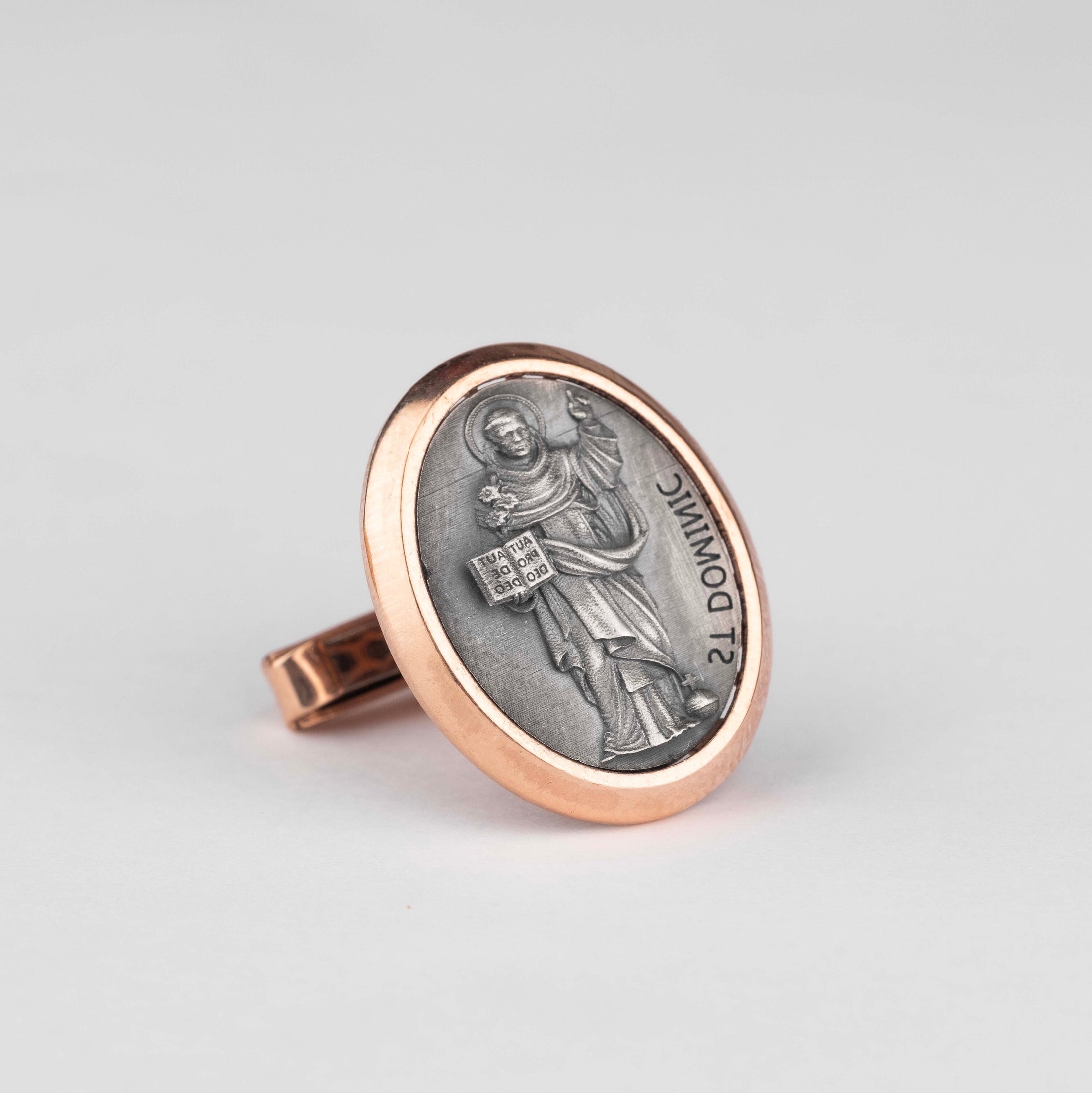 Saint Dominic Savio, Religious Gift, Engraved Cufflinks, Christian Jewelry, Memorial Gift, Religious Cufflinks, Catholic Saint Rose Gold Frame