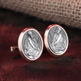 Bild in Galerie-Betrachter laden, The Pensive Christ, Engraved Cufflinks, Groomsman Gift, Catholic Cufflinks, Religious Cufflinks, Young Christ, Memorial Gift, Christ Worried