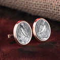 Load image into Gallery viewer, The Pensive Christ, Engraved Cufflinks, Groomsman Gift, Catholic Cufflinks, Religious Cufflinks, Young Christ, Memorial Gift, Christ Worried
