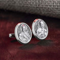 Load image into Gallery viewer, Saint Francis, Silver Cuff Link, Christian Cufflinks, Groomsman, Christian Jewelry, Gift For Christians, Religious Gift, Engraved Cufflinks
