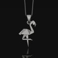 Load image into Gallery viewer, Silver Origami Flamingo Necklace Gift for her, Geometric Necklace, Bird Charm, Flamingo Pendant, Christmas Gift, Origami Animal Oxidized Finish