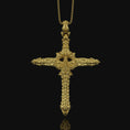 Load image into Gallery viewer, Gothic Cross Necklace, Christmas Gift, Biomechanical Cross, Men's Gothic Jewelry, Women's Cross, Gothic Christian Gift Gold Finish