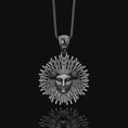 Load image into Gallery viewer, Greek Pendant, Helios Necklace, Sun God, God Of The Sun, Vergina Sun Pendant, Greek God, Silver Sun Pendant, Gold Sun Pendant Oxidized Finish