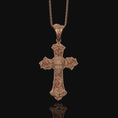 Load image into Gallery viewer, Chicano, Tattoo Style, Roses, Pattern, Skull, Cross, Pendant, Roses Pattern Pendant, Chicano Skull Cross, Tattoo Cross Pendant Rose Gold Matte