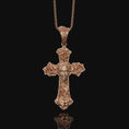 Load image into Gallery viewer, Chicano, Tattoo Style, Roses, Pattern, Skull, Cross, Pendant, Roses Pattern Pendant, Chicano Skull Cross, Tattoo Cross Pendant Rose Gold Finish