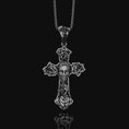 Load image into Gallery viewer, Chicano, Tattoo Style, Roses, Pattern, Skull, Cross, Pendant, Roses Pattern Pendant, Chicano Skull Cross, Tattoo Cross Pendant Oxidized Finish