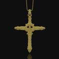 Load image into Gallery viewer, Gothic Cross Necklace, Christmas Gift, Biomechanical Cross, Men's Gothic Jewelry, Women's Cross, Gothic Christian Gift Gold Matte