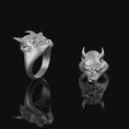 Load image into Gallery viewer, Silver Dead Oni Ring, Half-Breed Oni-Hannya Design, Japanese Skull Ring, Unique Yokai Inspired Jewelry, Cultural Mythology Piece