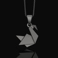 Load image into Gallery viewer, Silver Origami Swan Charm Necklace - Elegant Folded Swan Pendant, Chic and Artistic, Graceful Nature-Inspired Jewelry Oxidized Finish