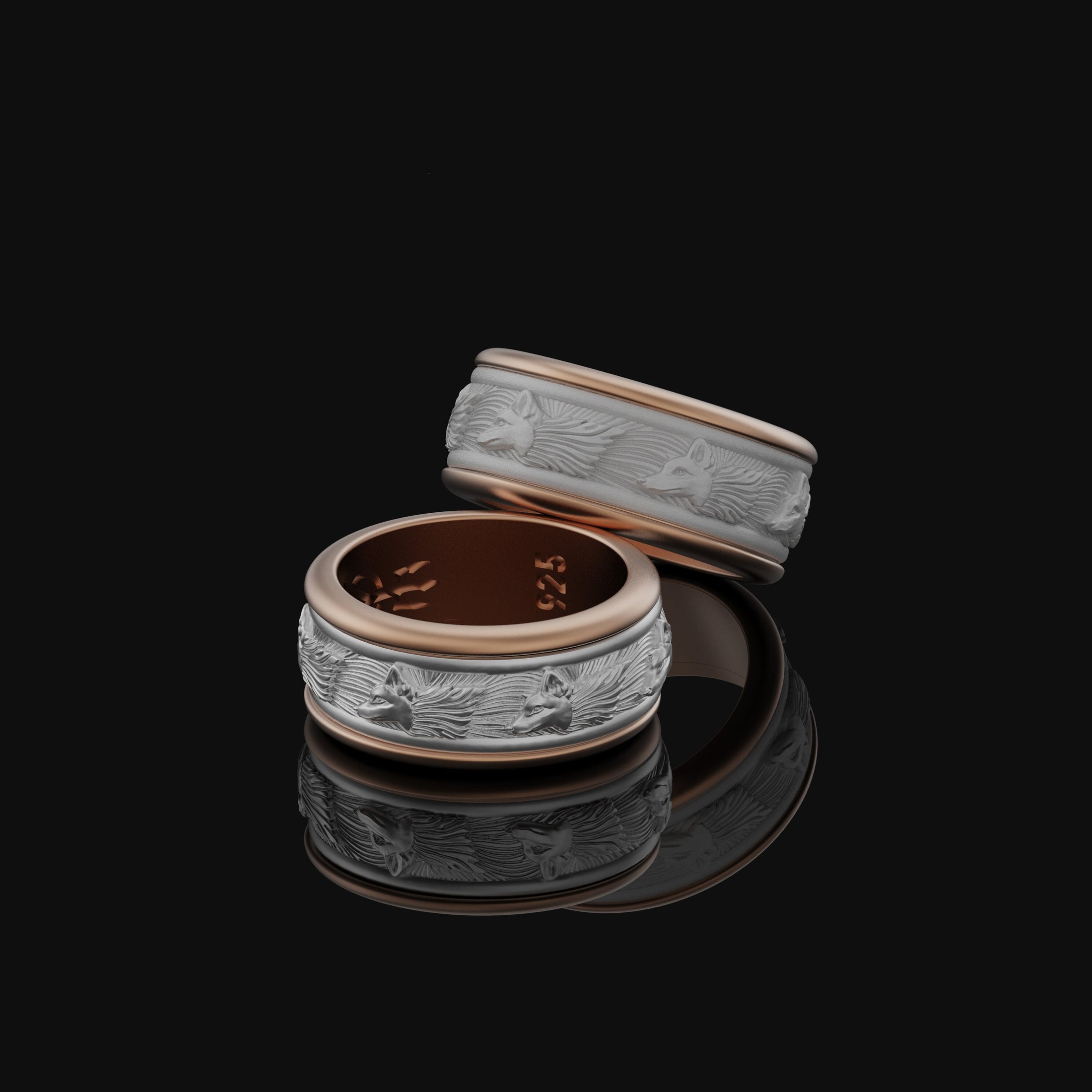 Simple Design Rotating Wolfpack Band Ring - Elegant Family Unity Symbol, Sleek Nature-Inspired Wolf Spirit Jewelry