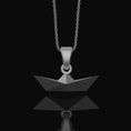 Bild in Galerie-Betrachter laden, Origami Boat Pendant - Chic Geometrical Silver Necklace, Elegant Folded Boat Design, Perfect Gift for Origami Lovers