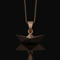 Bild in Galerie-Betrachter laden, Origami Boat Pendant - Chic Geometrical Silver Necklace, Elegant Folded Boat Design, Perfect Gift for Origami Lovers