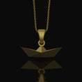 Bild in Galerie-Betrachter laden, Origami Boat Pendant - Chic Geometrical Silver Necklace, Elegant Folded Boat Design, Perfect Gift for Origami Lovers