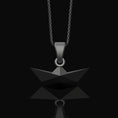 Bild in Galerie-Betrachter laden, Origami Boat Pendant - Chic Geometrical Silver Necklace, Elegant Folded Boat Design, Perfect Gift for Origami Lovers