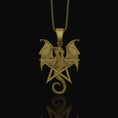 Load image into Gallery viewer, Pentagram Dragon Necklace - Wiccan Gothic Dragon Pendant, Starry Pentacle Charm, Mystical Dragon Jewelry, Enchanted Amulet