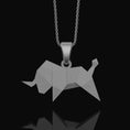 Load image into Gallery viewer, Origami Bull Pendant - Silver Cowboy Necklace, Elegant Folded Bullfighter Charm, Modern Western Rodeo Style Jewelry