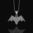 Load image into Gallery viewer, Silver Origami Bat Necklace - Unique Gothic Nocturnal Pendant, Elegant Folded Bat Charm, Perfect Dark Style Gift for Him