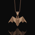 Load image into Gallery viewer, Silver Origami Bat Necklace - Unique Gothic Nocturnal Pendant, Elegant Folded Bat Charm, Perfect Dark Style Gift for Him