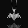 Load image into Gallery viewer, Silver Origami Bat Necklace - Unique Gothic Nocturnal Pendant, Elegant Folded Bat Charm, Perfect Dark Style Gift for Him