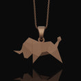Load image into Gallery viewer, Origami Bull Pendant - Silver Cowboy Necklace, Elegant Folded Bullfighter Charm, Modern Western Rodeo Style Jewelry