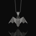 Load image into Gallery viewer, Silver Origami Bat Necklace - Unique Gothic Nocturnal Pendant, Elegant Folded Bat Charm, Perfect Dark Style Gift for Him