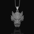 Load image into Gallery viewer, Silver Chinese Dragon Head Pendant - Mythical Dragon Charm Necklace, Oriental Symbol Jewelry Gift
