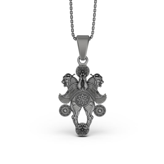 Silver Assyrian Mythical Beast Pendant - Ancient Civilization Necklace, Assyrian Lamassu Jewelry, Mythological Gift