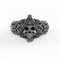 Bild in Galerie-Betrachter laden, Silver Skull Ring with Eye of Providence - Masonic Illuminati Gothic Band, Esoteric Symbol Jewelry