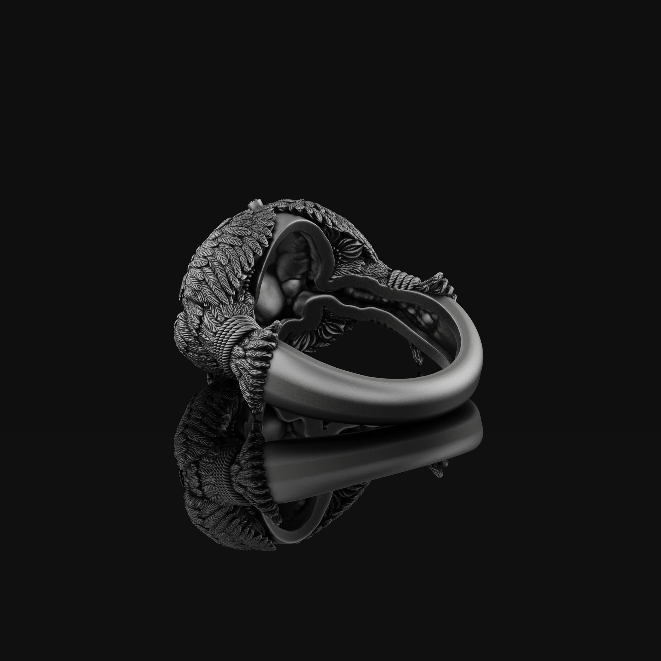 Silver Masonic Skull Ring with Eagles - Freemason Symbolic Jewelry, Bold Skull and Eagle Band, Unique Men's Ring