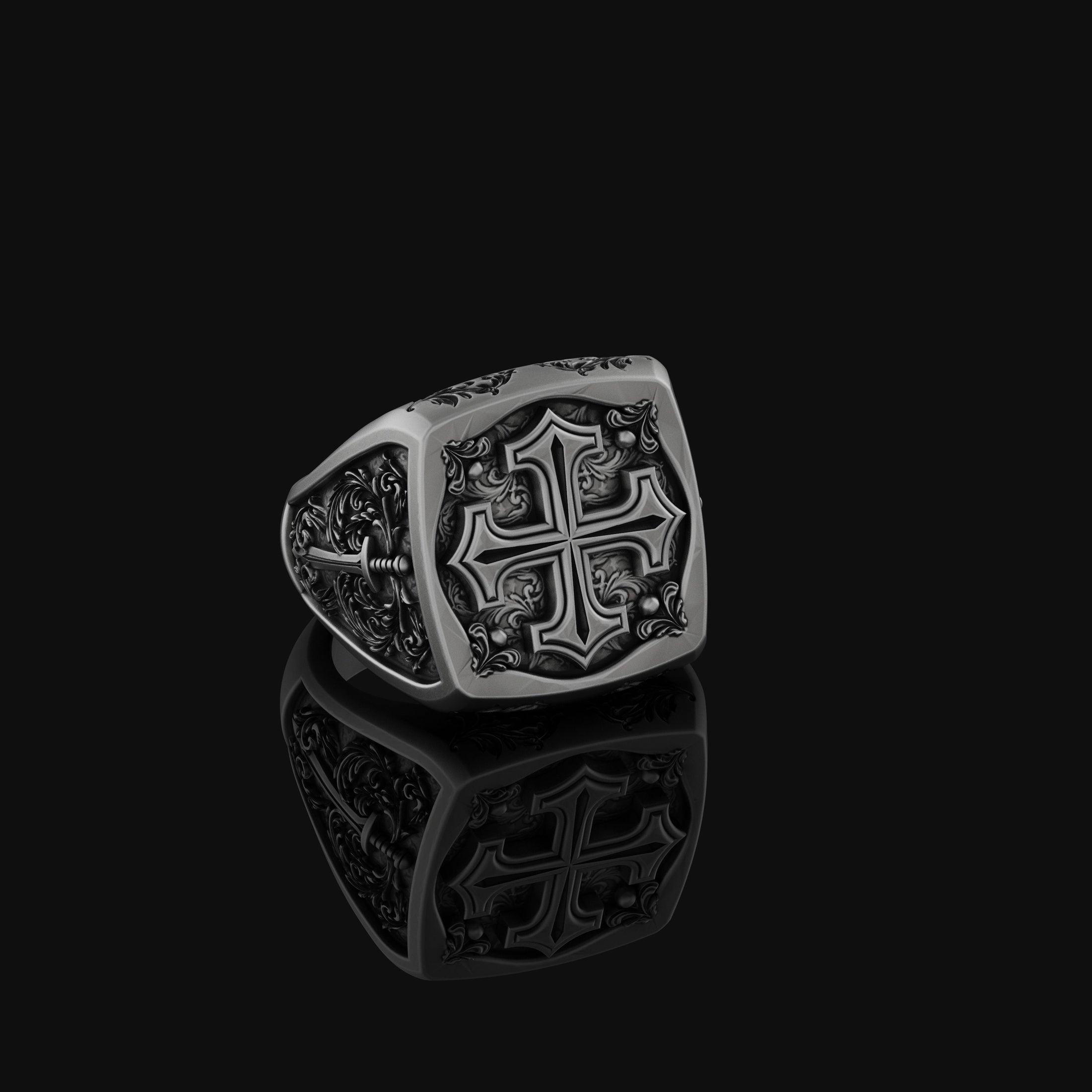 Silver Cross Ring - Crusader Cross Jewelry, Christian Symbol Ring, Religious Gift, Faith-Based Accessory