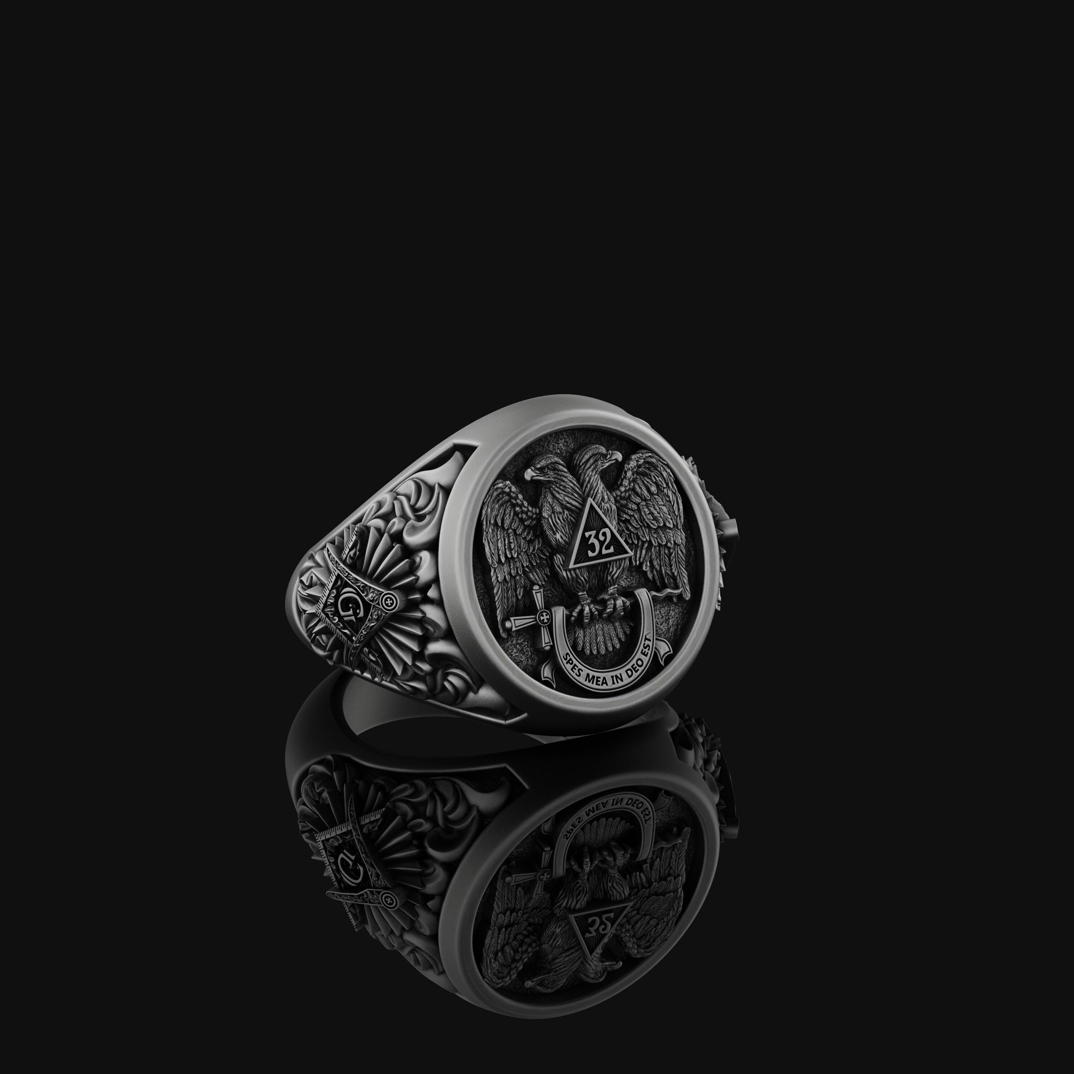 Silver Masonic Ring - 'Spes Mea in Deo Est,' Freemason Jewelry, Religious Masonic Band, Spiritual Gift