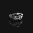 Load image into Gallery viewer, Silver Gothic Skull Ring - Edgy Biker Jewelry, Motorcyclist Gift, Bold Skull Ring for Men